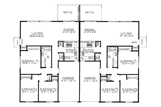 Floor Plan - Main Floor for Ranch House Plan #303-429 - 3 bed, 1 bath