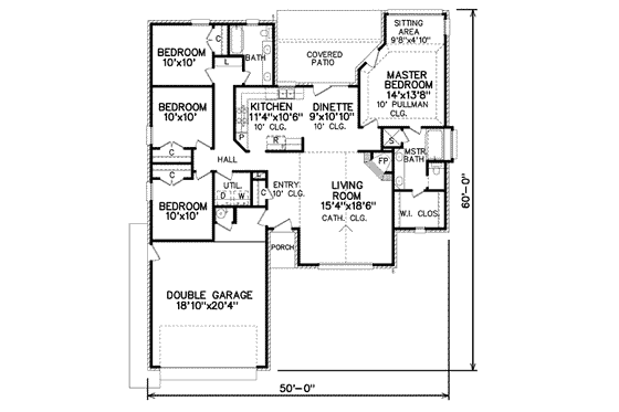 Floor Plan - Main Floor for Traditional House Plan #65-270 - 4 bed, 2 bath