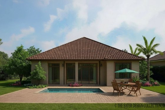 Exterior - Rear Elevation for Mediterranean House Plan #930-381 - 2 bed, 2 bath