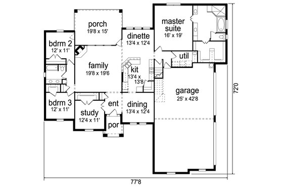 Floor Plan - Main Floor for Traditional House Plan #84-611 - 3 bed, 2.5 bath