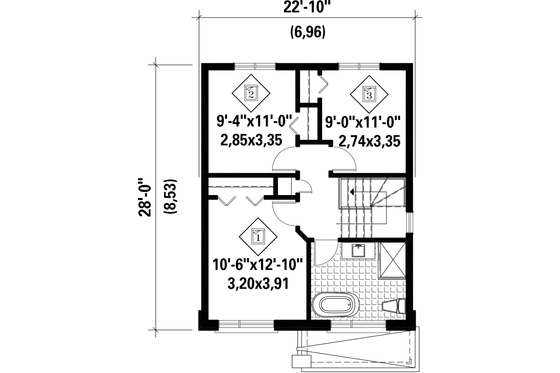 Floor Plan - Upper Floor for Contemporary House Plan #25-4507 - 3 bed, 1 bath