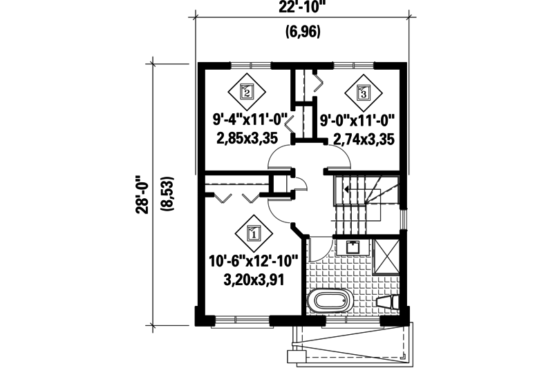 Architectural House Design - Floor Plan - Upper Floor for Contemporary House Plan #25-4507 - 3 bed, 1 bath