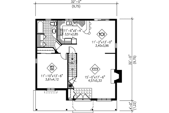 Floor Plan - Main Floor for Country House Plan #25-2148 - 4 bed, 1.5 bath