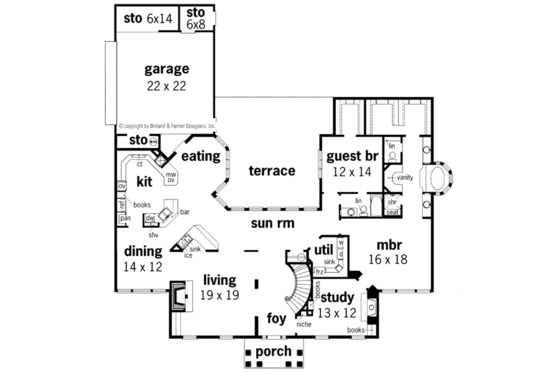 Floor Plan - Main Floor for European House Plan #45-166 - 4 bed, 4 bath