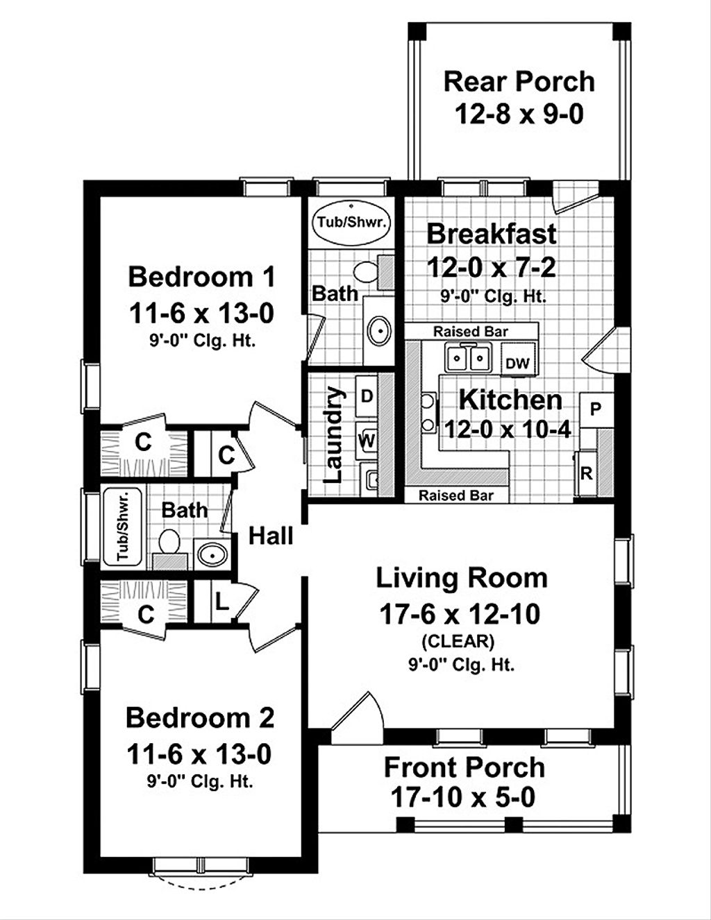 Cottage Style House Plan - 2 Beds 2 Baths 1100 Sq/Ft Plan #21-222