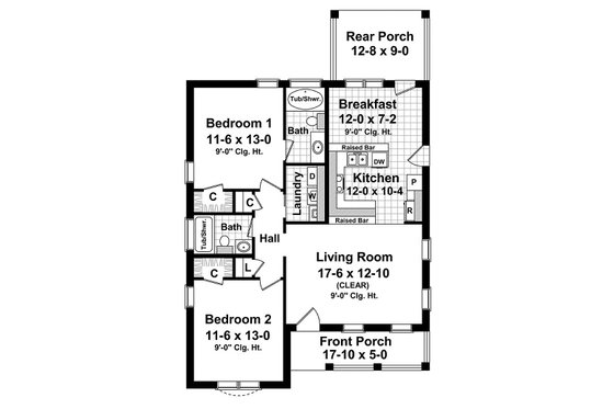 Floor Plan - Main Floor for Cottage House Plan #21-222 - 2 bed, 2 bath