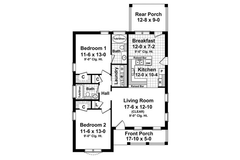 Cottage Style House Plan 2 Beds 2 Baths 1100 Sq/Ft Plan
