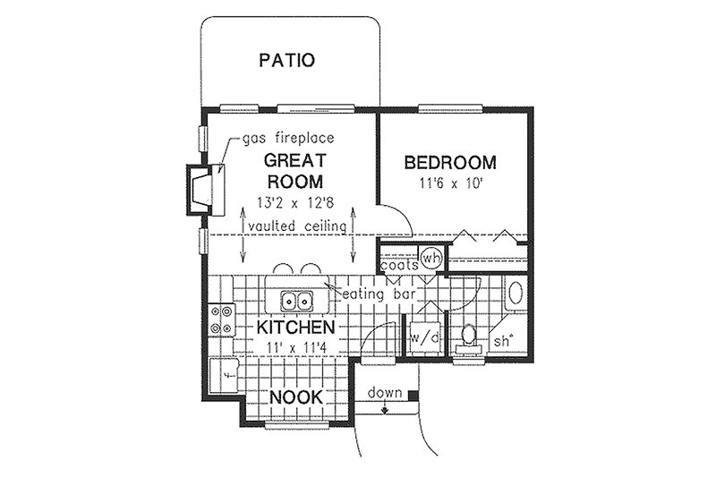 Dream House Plan - Floor Plan - Main Floor for Cottage House Plan #18-1049 - 1 bed, 1 bath