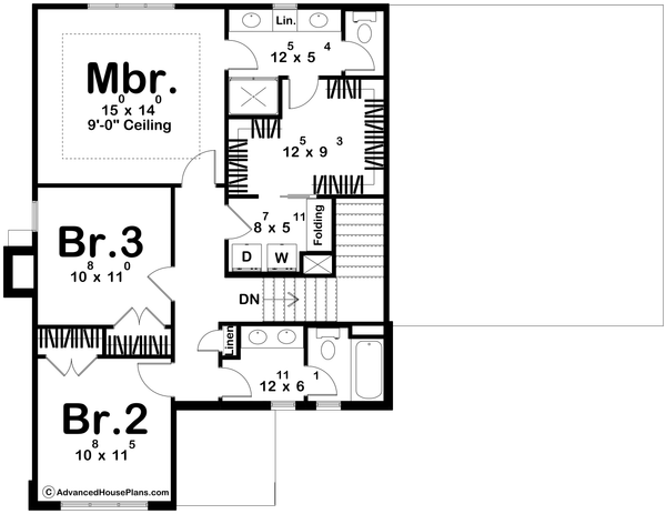 Dream House Plan - Floor Plan - Upper Floor for Tudor House Plan #455-763 - 3 bed, 2.5 bath