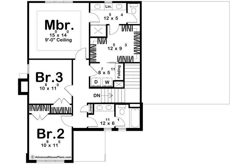 Architectural House Design - Floor Plan - Upper Floor for Tudor House Plan #455-763 - 3 bed, 2.5 bath