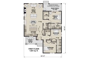 Floor Plan - Main Floor for Bungalow House Plan #51-1387 - 3 bed, 2.5 bath