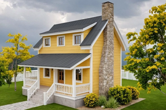 Exterior - Front Elevation 3 for Cottage House Plan #542-19 - 1 bed, 2 bath