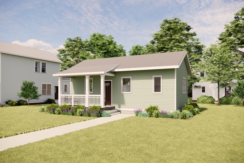 House Blueprint - Exterior - Front Elevation 2 for Bungalow House Plan #936-60 - 1 bed, 1 bath