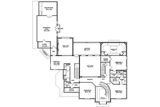 Floor Plan - Upper Floor for European House Plan #81-646 - 4 bed, 4 bath