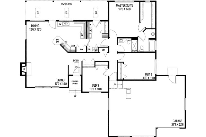 Ranch Style House Plan - 3 Beds 2 Baths 1598 Sq/Ft Plan #60-317 ...