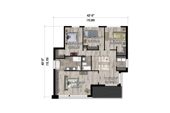 Floor Plan - Upper Floor for Contemporary House Plan #25-5027 - 4 bed, 2.5 bath
