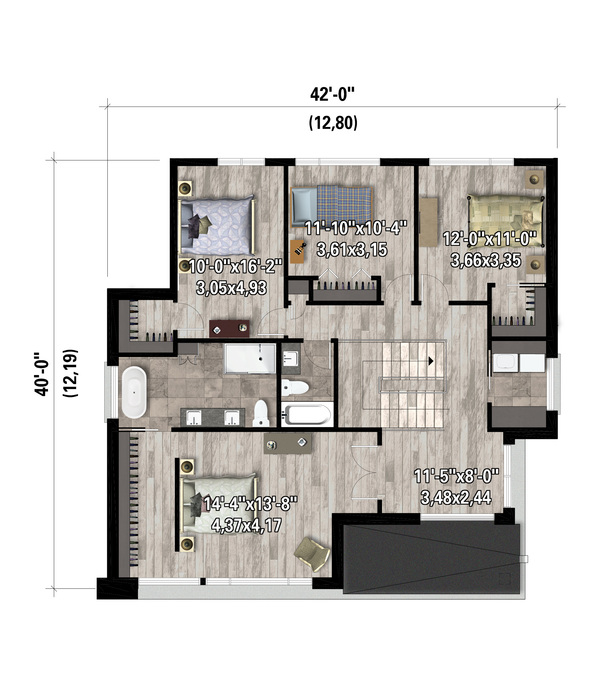 Contemporary Floor Plan - Upper Floor Plan #25-5027