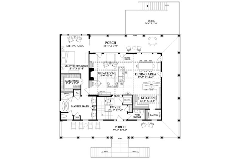 Dream House Plan - Floor Plan - Main Floor for Beach House Plan #137-405 - 4 bed, 4.5 bath