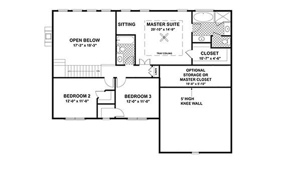 Floor Plan - Upper Floor for Colonial House Plan #56-244 - 4 bed, 3 bath