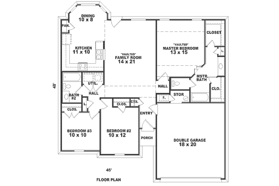 Floor Plan - Main Floor for Traditional House Plan #81-179 - 3 bed, 2 bath