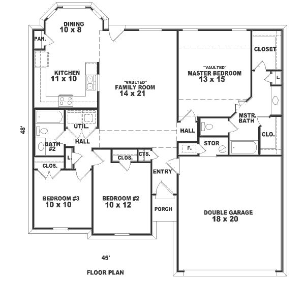 Floor Plan - Main Floor for Traditional House Plan #81-179 - 3 bed, 2 bath