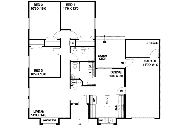 House Design - Floor Plan - Main Floor for Ranch House Plan #60-547 - 3 bed, 1.5 bath