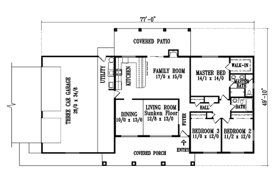 Floor Plan - Main Floor for Adobe / Southwestern House Plan #1-1316 - 3 bed, 2 bath