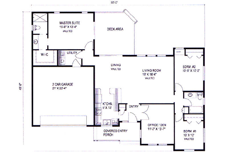 Dream House Plan - Floor Plan - Main Floor for Ranch House Plan #117-197 - 3 bed, 2 bath