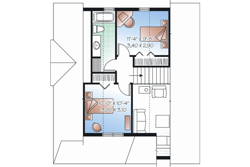 Home Plan - Floor Plan - Upper Floor for Cottage House Plan #23-2283 - 3 bed, 2 bath