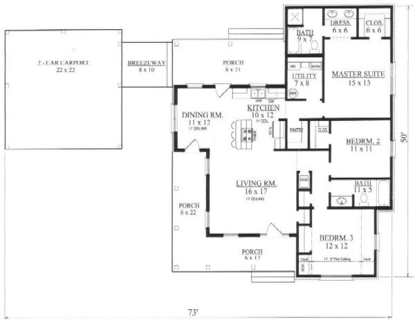 Home Plan - Southern Floor Plan - Main Floor Plan #14-251