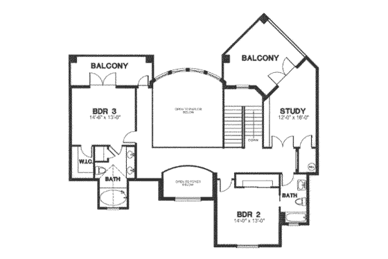Floor Plan - Upper Floor for European House Plan #115-172 - 3 bed, 4 bath