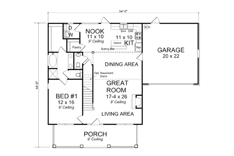 Home Plan - Floor Plan - Main Floor 1 for Cottage House Plan #513-3 - 3 bed, 2.5 bath