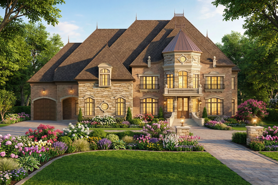 Exterior - Front Elevation 3 for European House Plan #119-197 - 5 bed, 5 bath