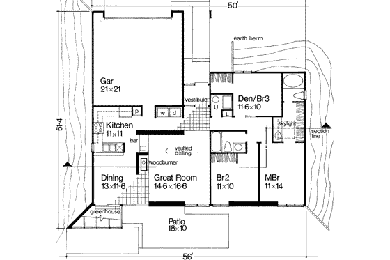 Floor Plan - Main Floor for Contemporary House Plan #320-105 - 3 bed, 2 bath