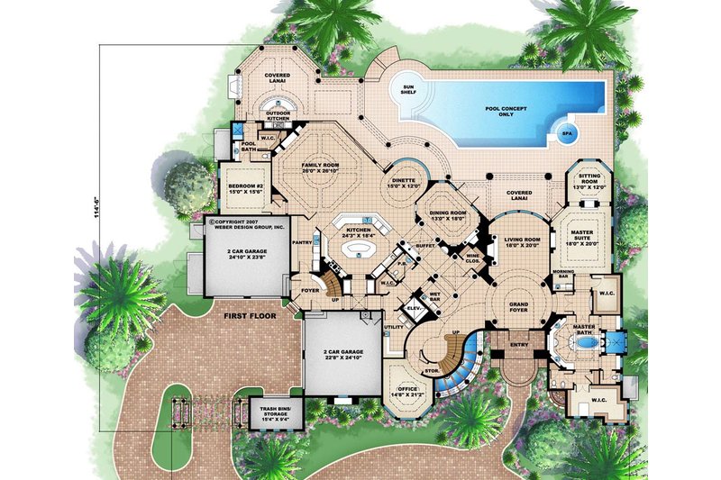 Home Plan - Floor Plan - Main Floor for Mediterranean House Plan #27-479 - 5 bed, 7 bath