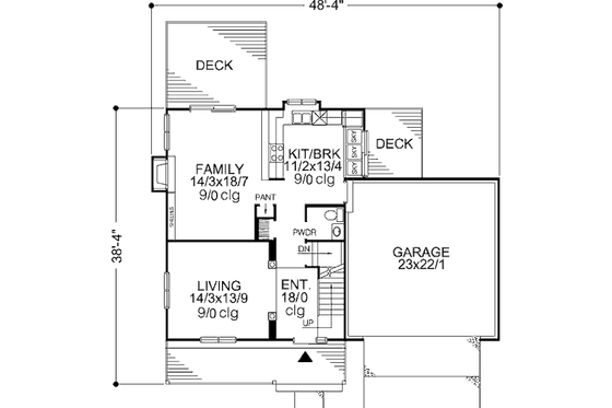Floor Plan - Main Floor for Craftsman House Plan #320-400 - 3 bed, 2.5 bath