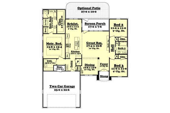 Floor Plan - Main Floor for Traditional House Plan #430-71 - 3 bed, 2 bath