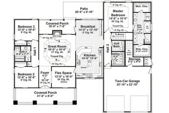 Floor Plan - Main Floor for Craftsman House Plan #21-527 - 3 bed, 2.5 bath