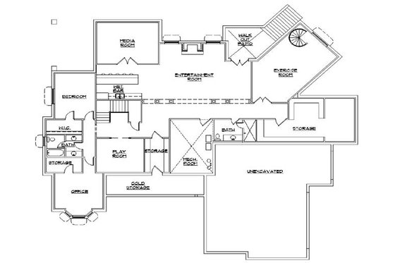 Floor Plan - Lower Floor for Colonial House Plan #5-336 - 5 bed, 5.5 bath