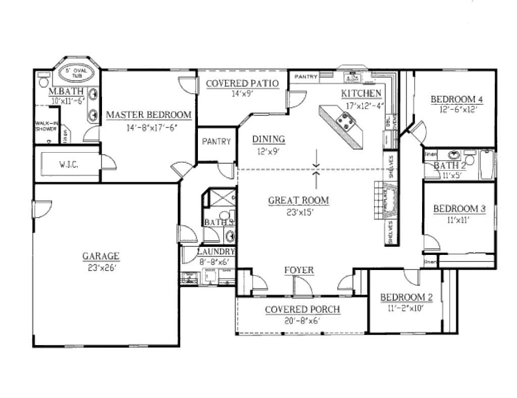 Ranch Style House Plan 4 Beds 3 Baths 2148 Sq Ft Plan 437 27 Homeplans Com