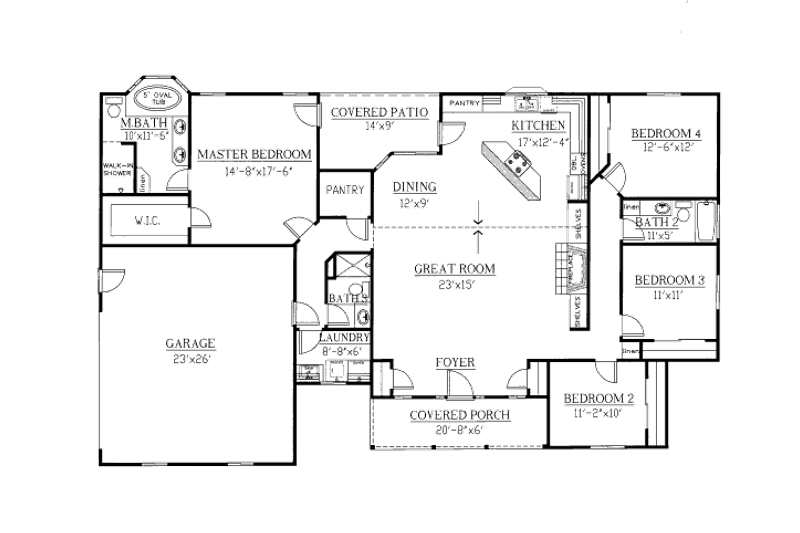 Dream House Plan - Floor Plan - Main Floor for Ranch House Plan #437-27 - 4 bed, 3 bath