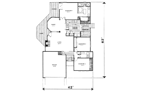 Floor Plan - Main Floor for Ranch House Plan #30-148 - 3 bed, 2 bath