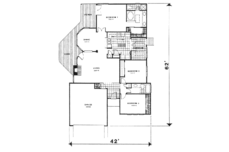 House Plan Design - Floor Plan - Main Floor for Ranch House Plan #30-148 - 3 bed, 2 bath