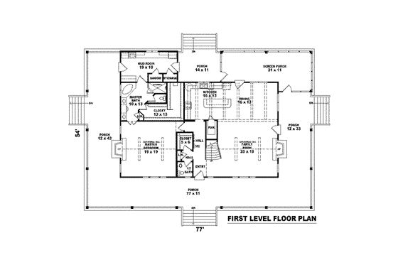 Floor Plan - Main Floor for Country House Plan #81-1520 - 3 bed, 2.5 bath