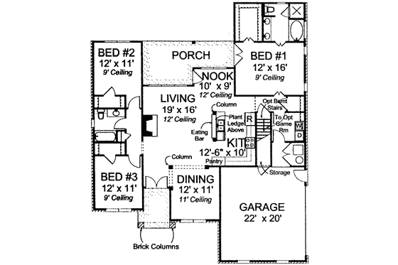 Floor Plan - Main Floor for Traditional House Plan #20-1672 - 3 bed, 2 bath