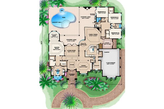 Floor Plan - Main Floor for Mediterranean House Plan #27-389 - 5 bed, 4.5 bath