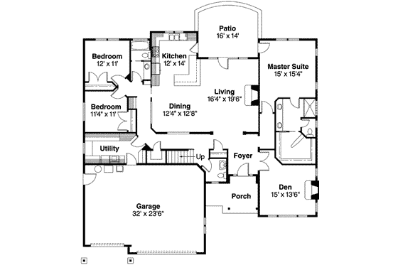Floor Plan - Main Floor for Craftsman House Plan #124-552 - 3 bed, 2.5 bath