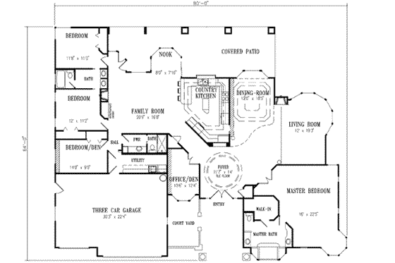 Floor Plan - Main Floor for Adobe / Southwestern House Plan #1-734 - 4 bed, 3 bath