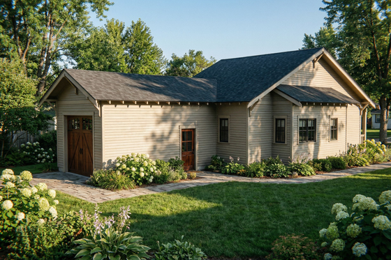 Exterior - Rear Elevation for Bungalow House Plan #1105-18 - 2 bed, 1 bath