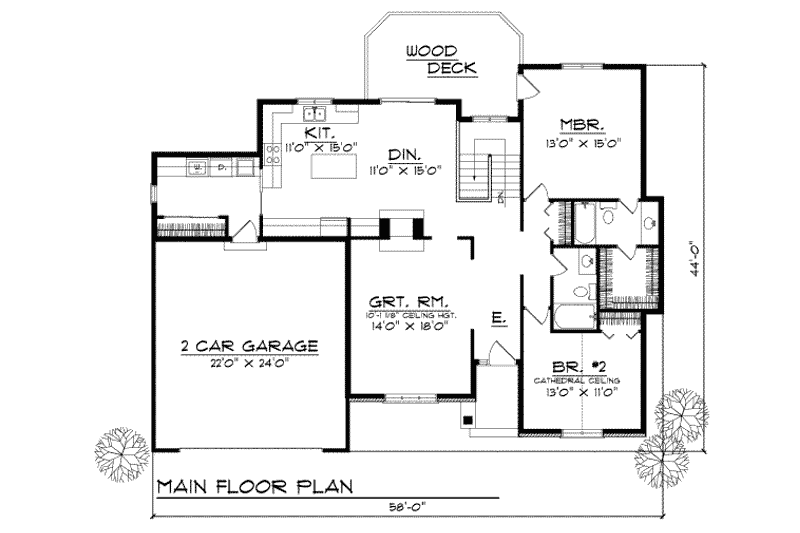 Home Plan - Floor Plan - Main Floor for Traditional House Plan #70-143 - 2 bed, 2 bath